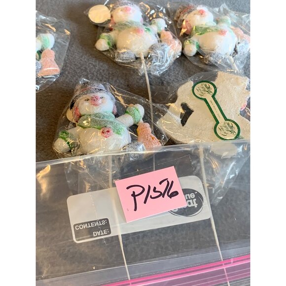 Flocked Snowman Set of 6 Floral Picks Made in Hong Kong Holiday Decor Vintage - Picture 13 of 13